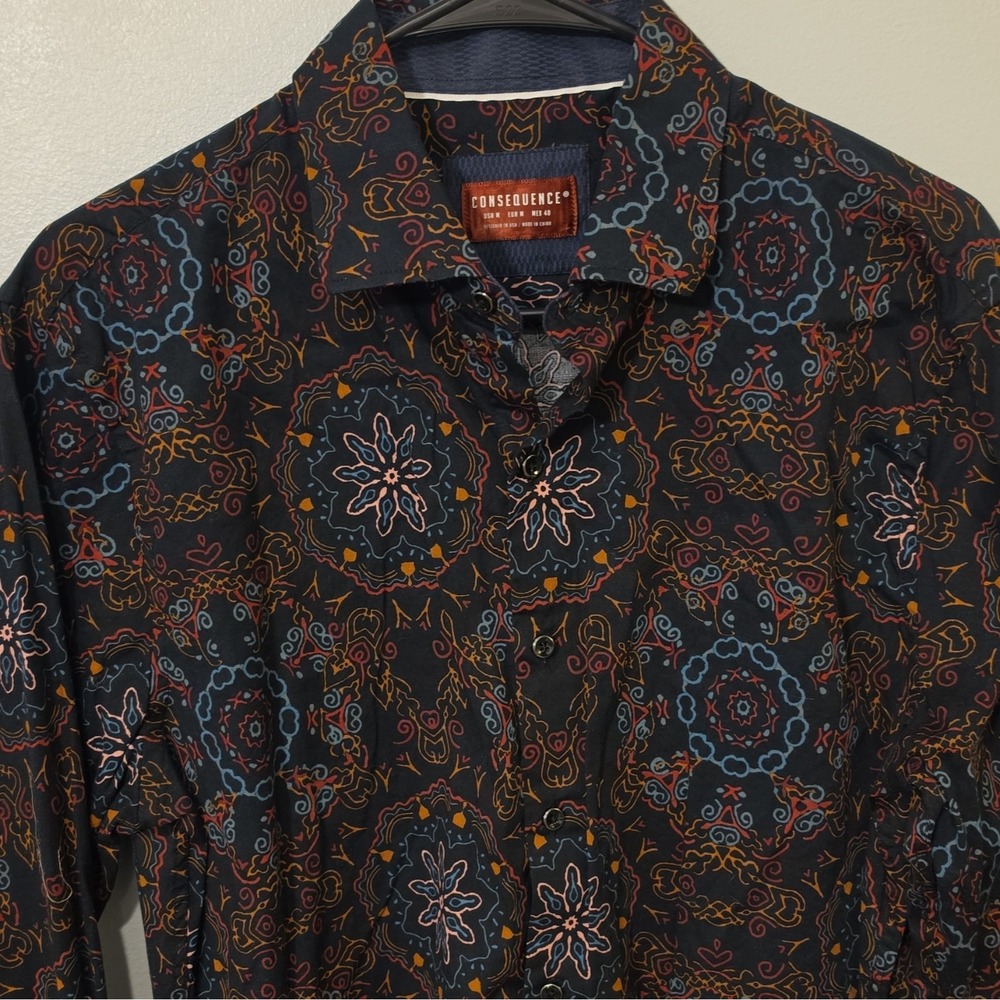 Consequence Men's Woven Cotton/Spandex Stretch LS Paisley Button-Up #272 - Picture 4 of 9